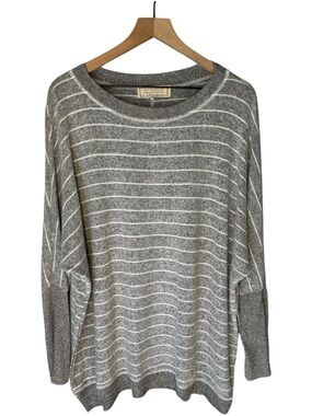 SINUOUS Striped Gray Dolman Sleeve Oversized Lightweight Soft Sweater Sz L